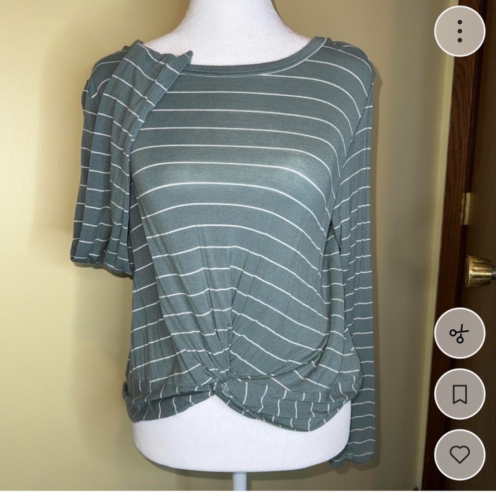 Women's Olive Green Striped Twist-Front Top